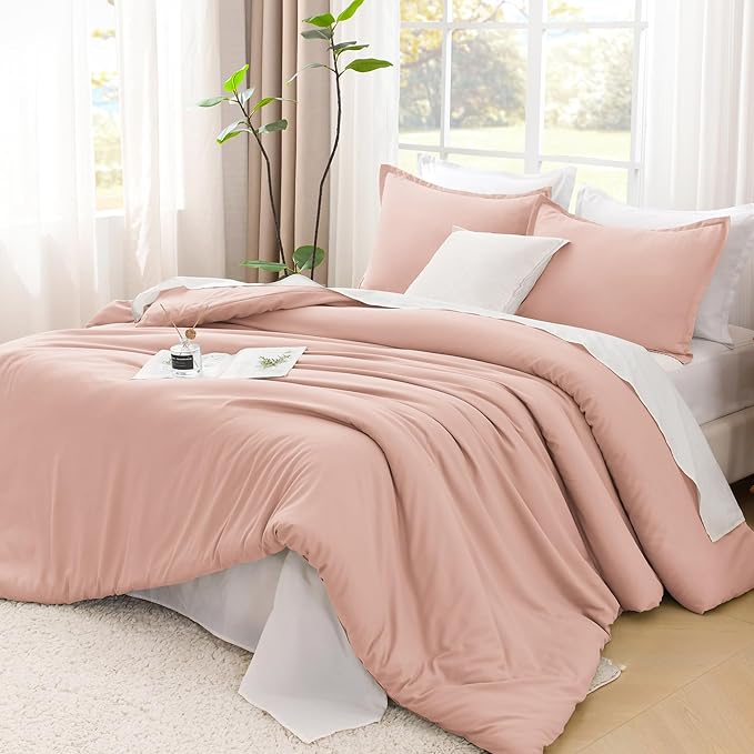 Litanika Comforters Blush Oversized King Size, 3 Pieces Lightweight Solid Bedding Set & Collections, All Season Fluffy Bed Set (120x98In Comforter & 2 Pillowcases)