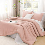 Litanika Comforters Blush Oversized King Size, 3 Pieces Lightweight Solid Bedding Set & Collections, All Season Fluffy Bed Set (120x98In Comforter & 2 Pillowcases)