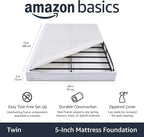 Amazon Basics Smart Box Spring Bed Base, 5-Inch Height Mattress Foundation, Tool-Free Easy Assembly, Twin, 74"L x 38"W x 5"H, White