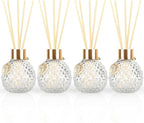 4Pcs Reed Diffuser Set with Metal Golden Decoration, 3.5oz Empty Reed Diffuser Bottles with 20Pcs Reed Diffuser Sticks, Unique Design Bottles for Home and Office(Spiky Ellipsoidal)
