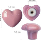 Ceramic Drawer Knobs Heart Shape Cabinet Dresser Pulls Handles with 3 Sized Screws, Kitchen Furniture Knobs for Closet Cupboard Wardrobe (2 Pack, Pink)