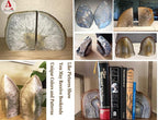 AMOYSTONE Agate Book Ends Shelves Decorative Geode Bookend Large Crystal Bookends Quartz Decor Nature Brown with Rubber Bumpers(1 Pair, 4-6 LBS)