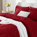 CozyLux King Size Comforter Set Dark Red - 7 Pieces Bed in a Bag King, Luxury Soft Bed Set for All Seasons, Bedding Set with Down Alternative Comforter, Sheets, Pillowcases & Shams