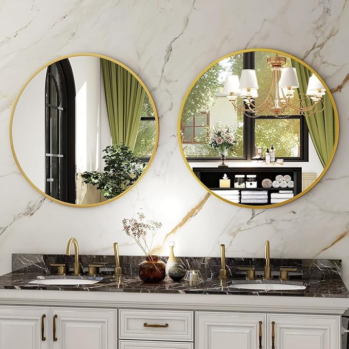 HARRITPURE Round Mirror 19.6 Gold Wall Mounted Circle Mirrors Vanity Mirror with Brushed Aluminum Alloy Frame Modern Decoration for Bathroom, Living Room, Vanity, Bedroom, Entryway