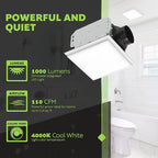 Homewerks 7141-110-G4 Bathroom Fan Integrated LED Light Ceiling Mount Exhaust Ventilation Whisper Quiet 2.0 Sones 110 CFM, White