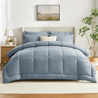 CozyLux Full Size Comforter Sets Grayish Blue, 7 Pieces Bed in a Bag, Blue Comforter Full Size, All Season Bedding Sets with Stitch Quilted Comforter, Flat Sheet, Fitted Sheet, Pillowcases