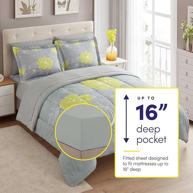 Sweet Home Collection 7 Piece Comforter Set Bag Solid Color All Season Soft Down Alternative Blanket & Luxurious Microfiber Bed Sheets, Florence, Full