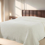Richave Cuddly Blanket King Size,Premium Lightweight Anti-Static Fluffy Fleece Blanket with Striped Pattern for King Calking Bed, 90x108 Inches,Cream