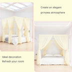 Akiky Ivory Canopy Bed Curtains with Lights 8 Panel Canopy Curtains Drapes for Full Queen Size Bed Large Rod Pocket Sheer Canopy Bed Drapes