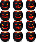 SHMILMH Halloween Table Centerpiece Candle Holders Set of 12, Black and Gold Glass Votive Holder with 6 Grimace, Tealight Holders Bulk for Halloween Party D?or
