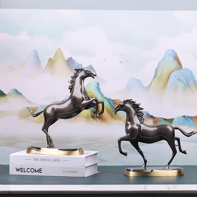 Brass Standing Horse Statue, Scandinavian Luxury Office Living Room Decor, Handmade Horse Figurines - For Desktop Coffee Table Shelves Entrance Tables Fireplaces Decor