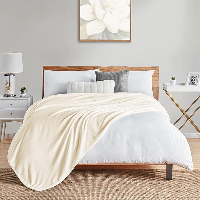 Walensee Fleece Blanket Plush Throw Fuzzy Lightweight (XL-Twin Size 66x90 Cream) Super Soft Microfiber Flannel Blankets for Couch, Bed, Sofa Ultra Luxurious Warm and Cozy for All Seasons