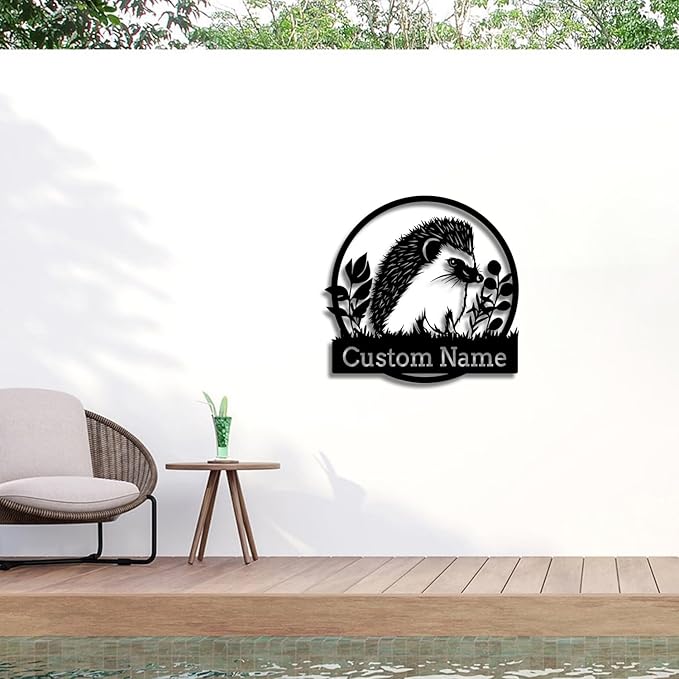 Custom Hedgehog Metal Sign, Personalized Hedgehog Metal Wall Art,Hedgehog Lovers Gift Metal Kid Room Decor,Personalized Hedgehog Lover Name Sign,Kid Nursery Decoration (Style D)