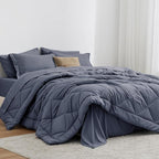 Love's cabin Queen Comforter Set Navy Blue, 7 Pieces Queen Bed in a Bag, All Season Bedding Sets with 1 Comforter, 1 Flat Sheet, 1 Fitted Sheet, 2 Pillowcase and 2 Pillow Sham