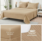 HYMOKEGE Khaki California King Comforter Set Seersucker 7 Pieces, All Season Luxury Bed in a Bag for Bedroom, Bedding Set with Comforter, Sheets, Pillowcases & Shams