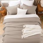 Litanika Light Coffee Oversized King Comforter Set Super King Plus Size, 3 Pieces Lightweight Solid Bedding Comforter Set, All Season Fluffy Bed Set (128x120In Comforter & 2 Pillowcases)