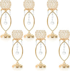 6 Pcs Gold Elegant Metal Crystal Tea Light Candle Holders with Crystal Pendants, Hollow Design - Wedding Table Centerpieces for Anniversary Birthday Party, Home Decor