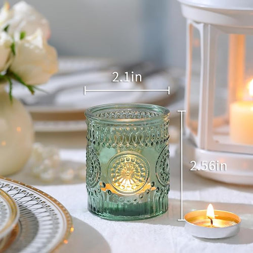 12pcs Green Votive Candle Holders，Glass Tea Lights Candle Holder Bulk for Birthday Parties, Weddings, Table Decorations, Candlelight Dinners