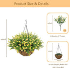Artificial Hanging Flowers Basket for Outdoor, 16 Fake Flowers Look Real UV Resistant, Faux Hanging Plants for Porch, Balcony, Patio, Garden, Spring Summer Decor,Yellow
