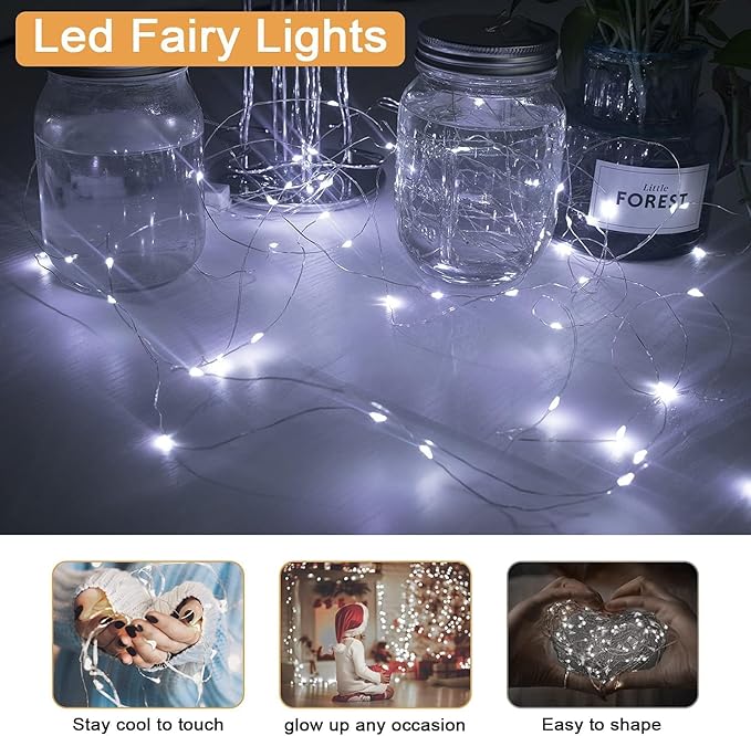 36 Pack Fairy Lights Battery Operated, 3 Speed Modes, Extra 40 Batteries for Replacement, 7Ft 20 LED Mini String Lights, Waterproof Copper Wire, Twinkle Firefly Lights for Christmas Decorations,White