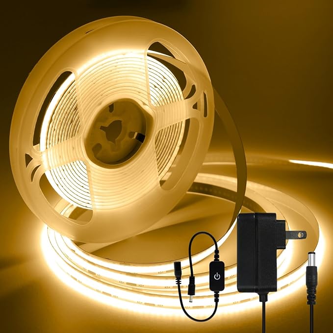 iNextStation COB LED Strip Light Warm White 3000K 16.4FT 5M, DC12V CRI 93+ Dimmable Flexible LED Tape Lights for Bedroom, Kitchen, TV Backlight, Cupboard, Wardrobe, Home Lighting Decor
