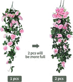 RECUTMS Fake Hanging Flower, 2PCS Artificial Rose Vine Plants Flowers Wedding Home Decoration and Wall Décor 3.3Ft (Pink)