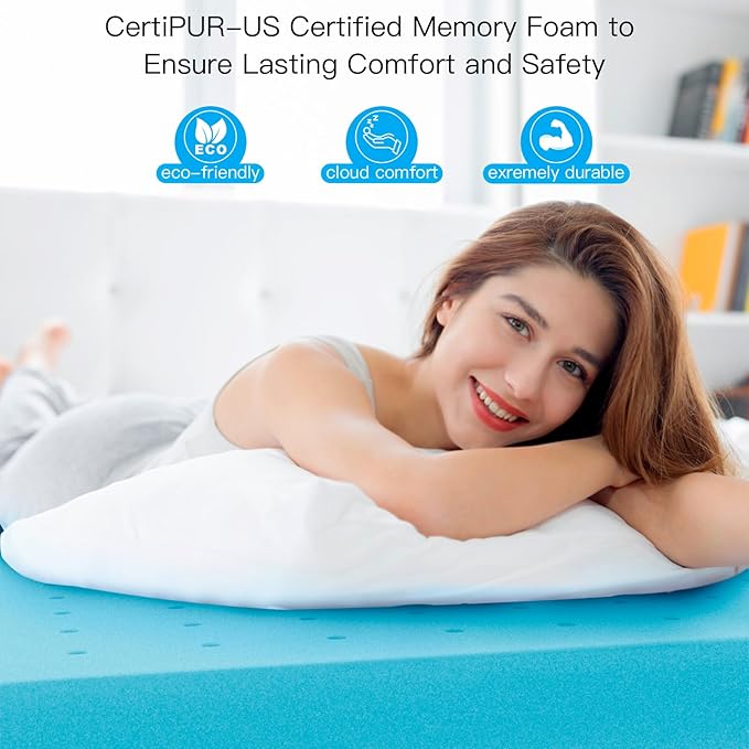 3 Inch Twin (39"x75") Memory Foam Mattress Topper, Cooling Gel Infused Mattress Pad, Soft Bed Topper for Pressure Relief Back Pain, Breathable, CertiPUR-US Certified