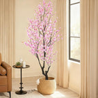 Faux Pink Cherry Blossom Tree 8ft(94in) Tall Artificial Plant Indoor Decor Handmade Natural Sakura Tree for Wedding Realistic Cherry Plant in Pot for Home Living Room,Office,Outdoor Decor.