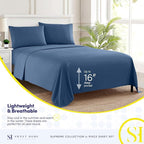 1800 Supreme Collection - Breathable Luxury California King Sheet Set with Full Elastic & Secure Corner Straps Built In - Cal King Deep Pocket Denim Bedding Set