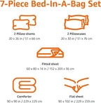 Amazon Basics 7 Piece Microfiber Kid's Bed-in-a-Bag Bedding Set, Full/Queen, Blue, Soft Solid