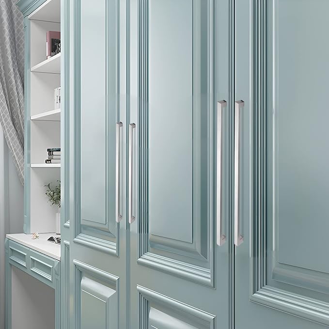 Cabinet Pulls Brushed Nickel Cabinet Handles Square Drawer Pulls, 10 Pack 6-1/4 Inch Stainless Steel Kitchen Door Cupboard Cabinet Handles, Cabinet Hardware Drawer Handles, 160mm Hole Centers