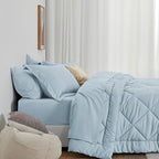 Love's cabin Full Comforter Set Light Blue, 7 Pieces Full Bed in a Bag, All Season Bedding Sets with 1 Comforter, 1 Flat Sheet, 1 Fitted Sheet, 2 Pillowcase and 2 Pillow Sham