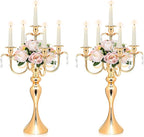 2PCS Gold 5-Arm Candelabra Centerpiece - 20.3" Tall Metal Candle Holder for Wedding, Party & Home Decor - Vintage Table Centerpiece for Events, Dining Room, Church Decorations
