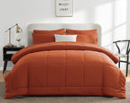 CozyLux King Size Comforter Set Terracotta, 7 Pieces Bed in a Bag, Burnt Orange Fall Comforter King Size, All Season Bedding Sets with Stitch Quilted Comforter, Flat Sheet, Fitted Sheet, Pillowcases