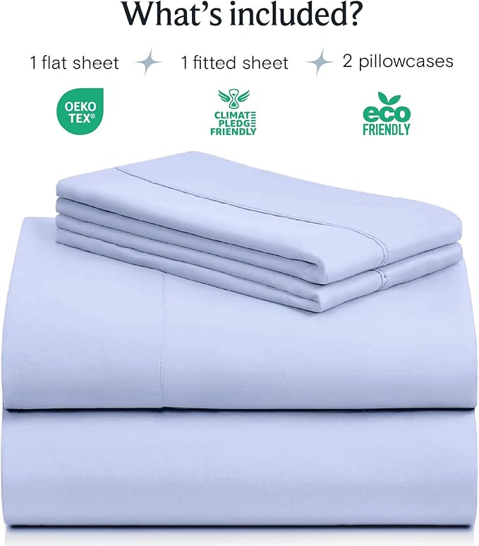 LuxClub 4 PC Sheet Set Bed Sheets Deep Pockets 16" Eco Friendly Wrinkle Free Cooling Machine Washable Hotel Bedding Silky Soft - Sky Blue King