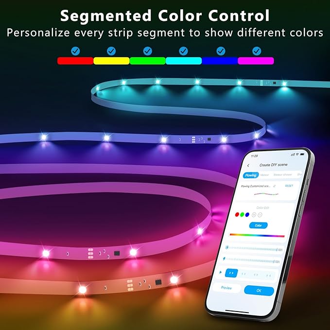 DAYBETTER Smart IC LED Strip Lights, BGRIC LED Lights for Bedroom, DIY Multiple Colors on One Line, App Control Color Changing Strip Lighting Music Sync Home Decor 16.4 ft