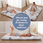 Japanese Floor Mattress, Futon Mattress with Portable Storage Bag and Washable Cover, Roll Up Thick Tatami Mat Suitable for Camping, Guest Room, White Leaf, Full