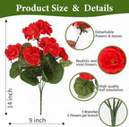 NESCCI 8 Pack Artificial Geranium Flowers for Outdoors UV Resistant Artificial Flowers Silk Geranium Fake Flowers Faux Flower for Outdoor Planters Garden Plants Window Sill Courtyard Home Decor(Red)