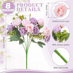 Zeyune 8 Pack 12 Inch Wedding Bouquets for Bride Bridesmaid Pink and Purple Artificial Rose Bouquet Fake Silk Roses Flowers Bunches Bulk for Home Office Garden Parties Decoration