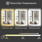 Koonmi 40x60 LED Bathroom Mirror, Backlit + Front Lit, LED Bathroom Mirror with Lights for Wall, 3 Colors, Anti-Fog, Dimmable Brightness, Memory Function, Tempered Glass