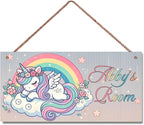 Personalized Sign Magic Unicorn Wooden Sign For Kids Room Boys Bedroom Door Decor,Custom Name Rainbow Wall Art Decor Decorative Plate for Nursery Little Man Cave