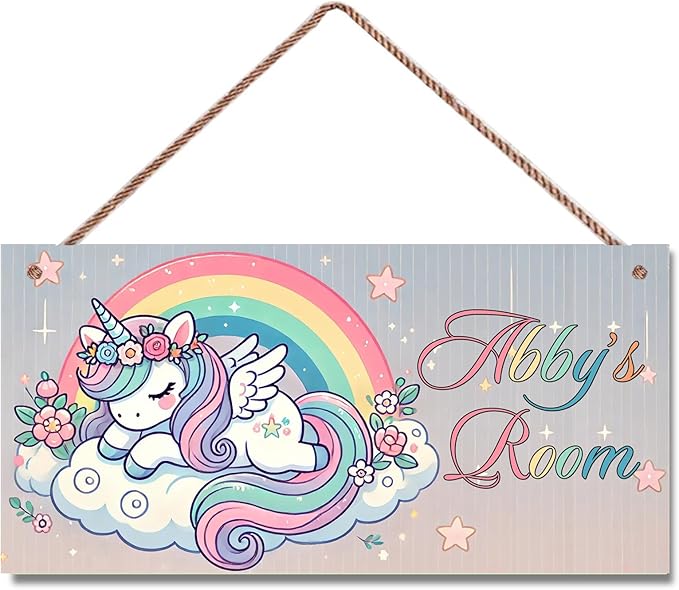 Personalized Sign Magic Unicorn Wooden Sign For Kids Room Boys Bedroom Door Decor,Custom Name Rainbow Wall Art Decor Decorative Plate for Nursery Little Man Cave