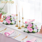 NUPTIO 10 Pieces Pink White Fake Flower Ball Arrangement Bouquet 15 Heads Plastic Roses with Base, Suitable for Wedding Centerpiece Flower Rack for Parties Home Décor