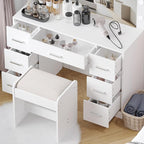 Irontar Vanity Desk with Stool, Makeup Table with Lighted Mirror, 3 Color Lighting Modes, Brightness Adjustable, Dressing Table with Drawers, Bedroom Vanity Table Set for Women, White