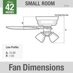 Hunter 42 inch Indoor Ceiling Fan with LED Lights and Pull Chain - Low Profile Mount Ceiling Fan, 5 Blades, For Bedroom, Living Room, or Kitchen, Quiet - Crestfield 52153, Noble Bronze
