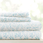 Linen Market Double-Brushed Patterned Microfiber Queen Sheet Set 4 Piece – Oeko-TEX Certified Ultra Soft & Wrinkle-Free - 16" Deep Pocket Sheets - Easy Care Queen Size - Burst of Vines Light Blue