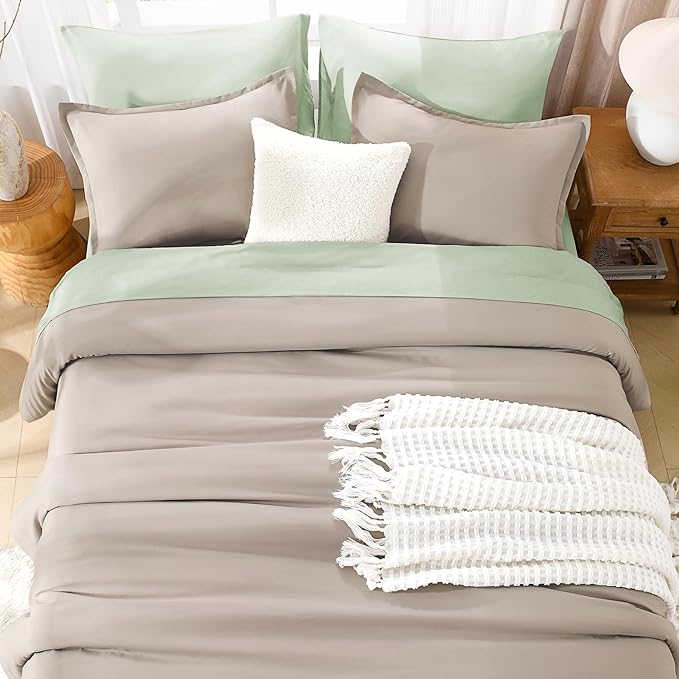 Litanika Oatmeal Twin/Twin XL Comforter Set, 2 Pieces Lightweight Solid Bedding Comforter Set, All Season Fluffy Bed Set (66x90In Comforter & 1 Pillowcase)