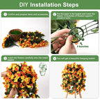 Artificial Hanging Flowers Basket for Fall Autumn Outdoor Decor,Faux Silk Begonia in Planter Look Real UV Resistant for Porch Home Patio Garden Yard Decoration