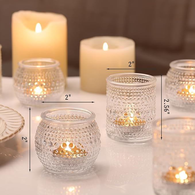 40 Pcs Assorted Clear Votive Candle Holders Bulk- Small Candle Holders Bulk for Wedding Table Decor, Glass Tealight Candle Holder for Fall, Thanksgiving, Christmas, Wedding Party Decor