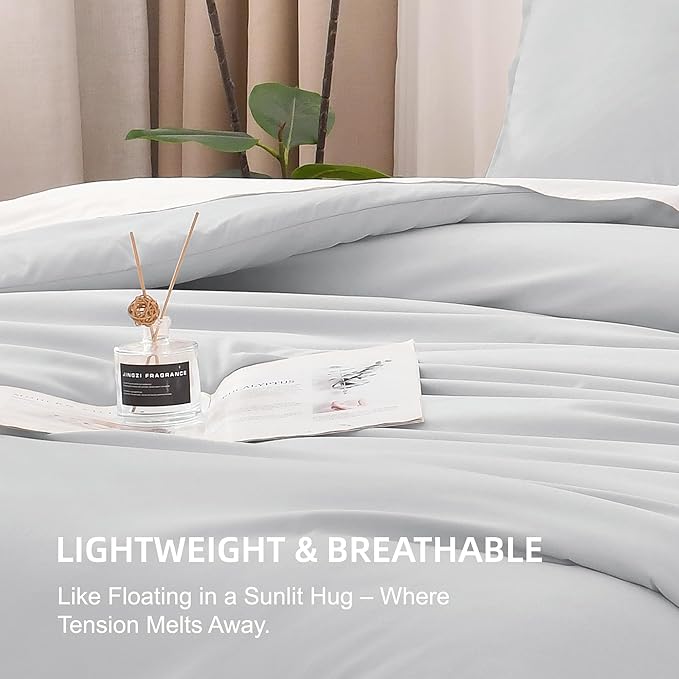 Litanika Comforters Light Grey Oversized King Size, 3 Pieces Lightweight Solid Bedding Comforter Set, All Season Fluffy Bed Set (120x98In Comforter & 2 Pillowcases)